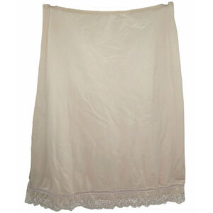 Barbizon Vintage 60s Pale‎ Pink Eyelet Lace Trim A-line Midi Slip Skirt